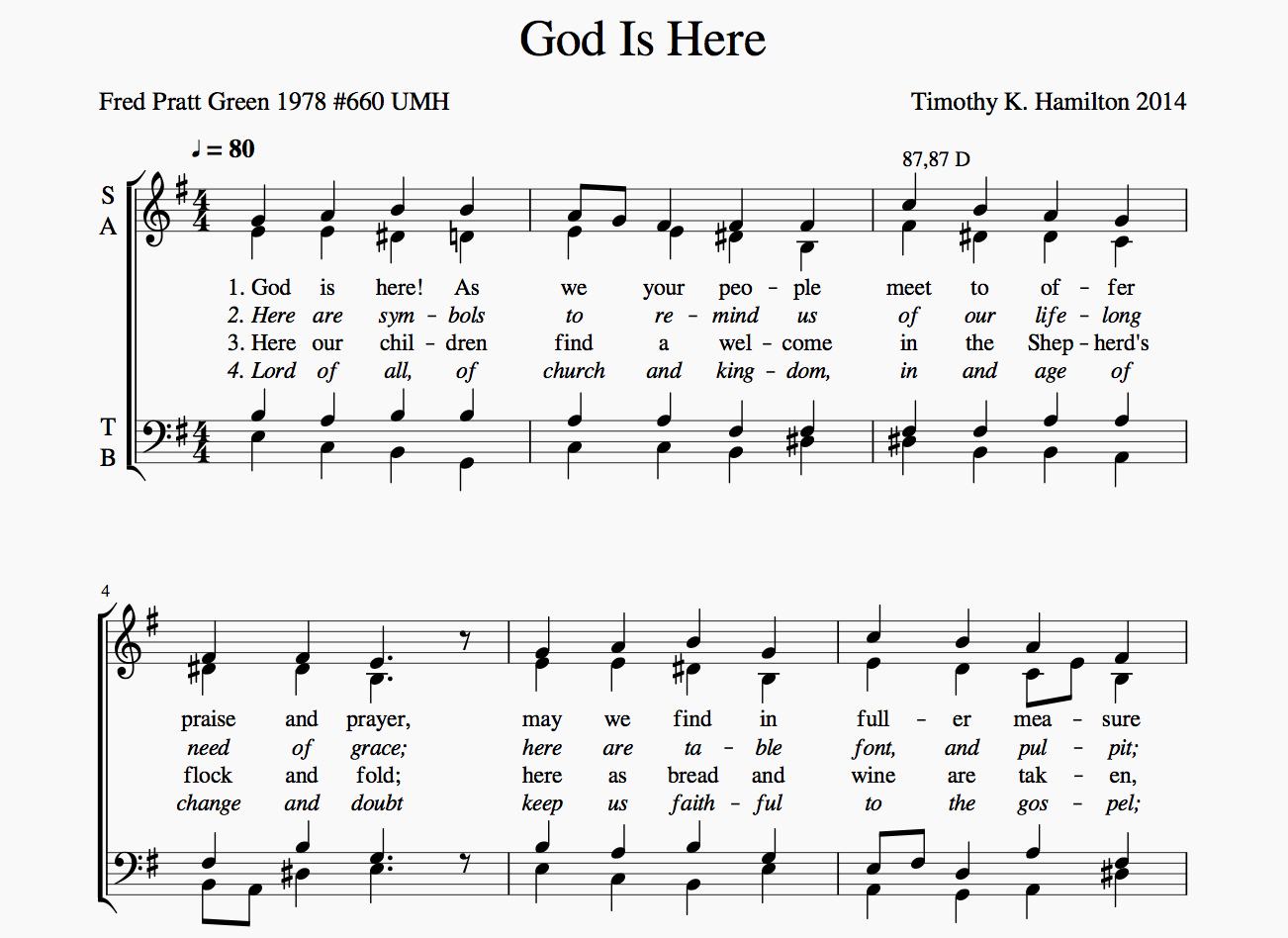 2-zeilige SATB Partitur mit Liedtext in MuseScore
